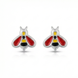 AGOR 925 Sterling Silver Bumble Bee Stud Earrings Colorful Enamel Jewellery for Nature Lovers