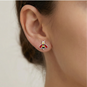 AGOR 925 Sterling Silver Bumble Bee Stud Earrings Colorful Enamel Jewellery for Nature Lovers