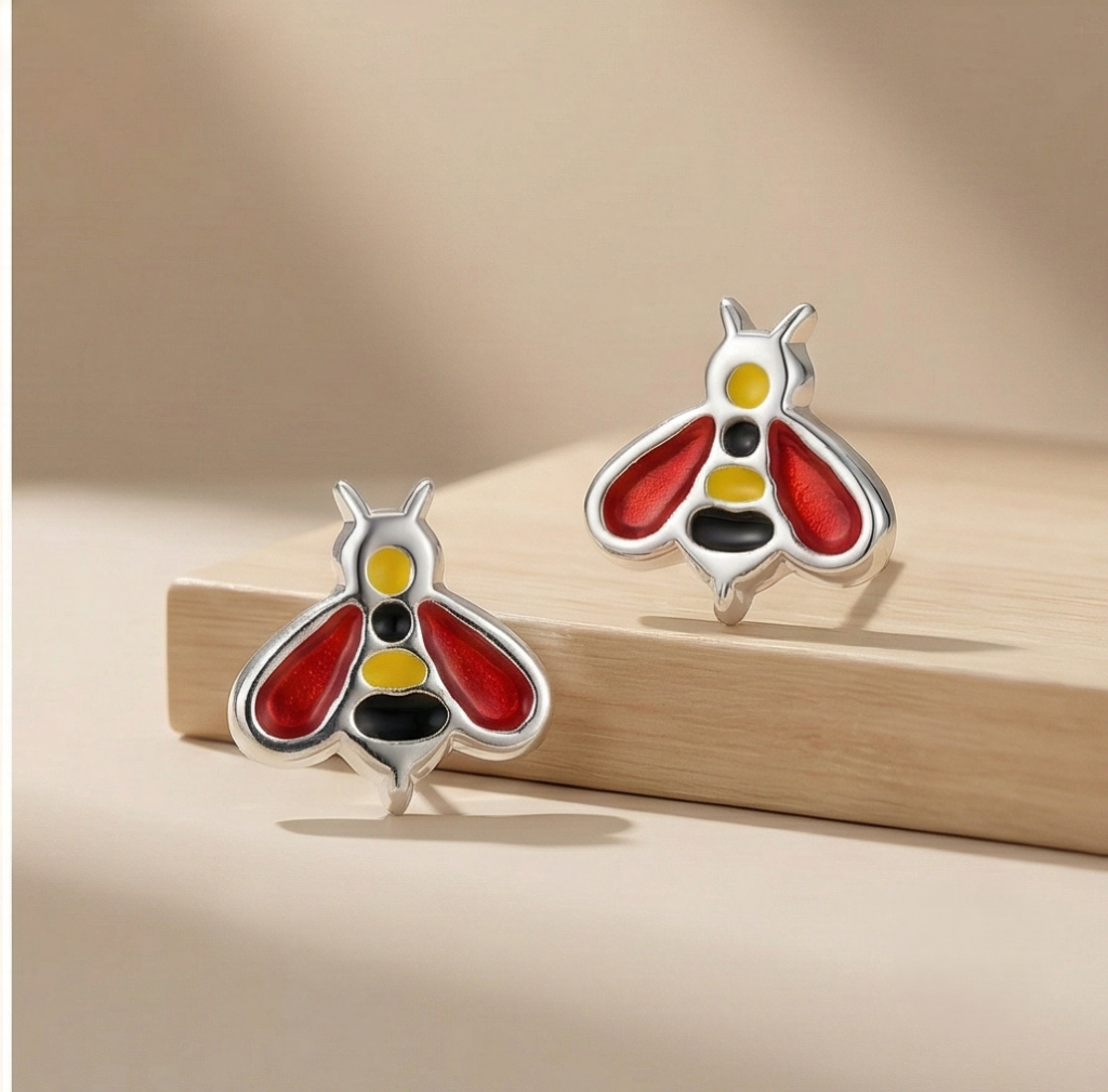 AGOR 925 Sterling Silver Bumble Bee Stud Earrings Colorful Enamel Jewellery for Nature Lovers
