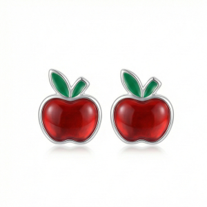 925 Sterling Silver Red Apple Stud Earrings Glossy Enamel Jewellery for Teachers & Students