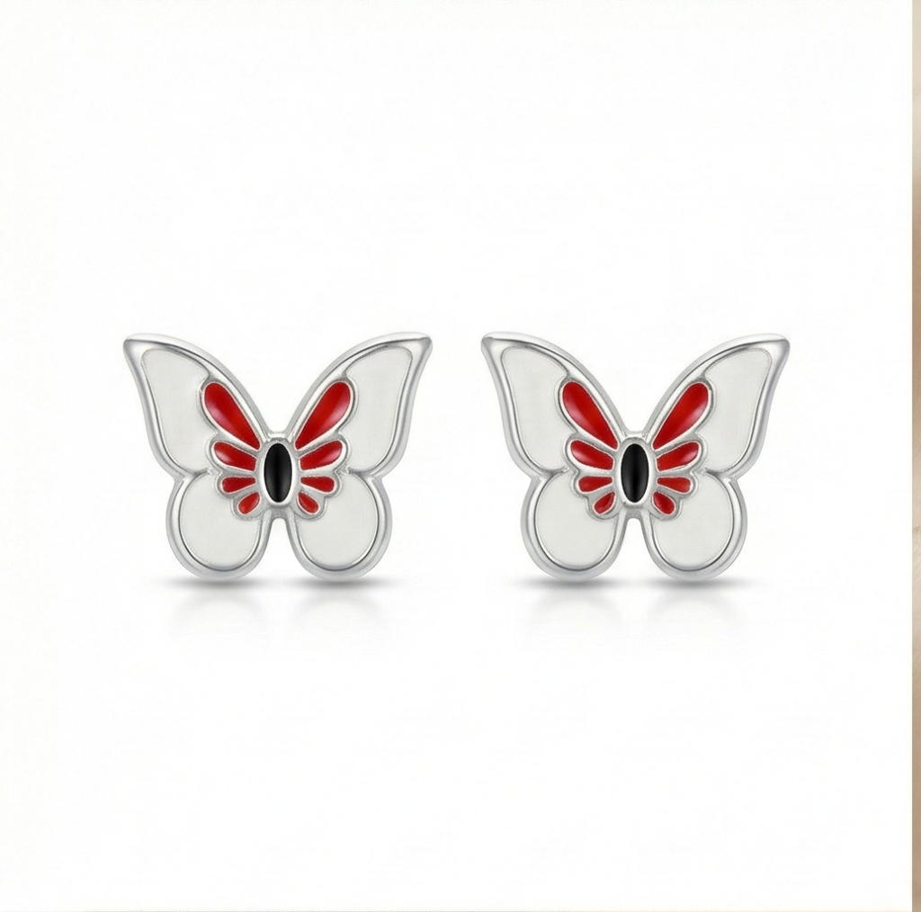 AGOR 925 Sterling Silver Enamel Butterfly Stud Earrings High Polish Finish Jewellery for Women and Girls