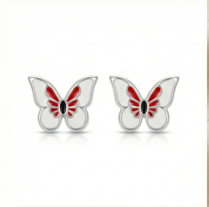 AGOR 925 Sterling Silver Enamel Butterfly Stud Earrings High Polish Finish Jewellery for Women and Girls