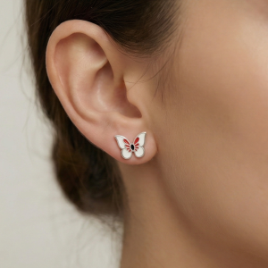 AGOR 925 Sterling Silver Enamel Butterfly Stud Earrings High Polish Finish Jewellery for Women and Girls