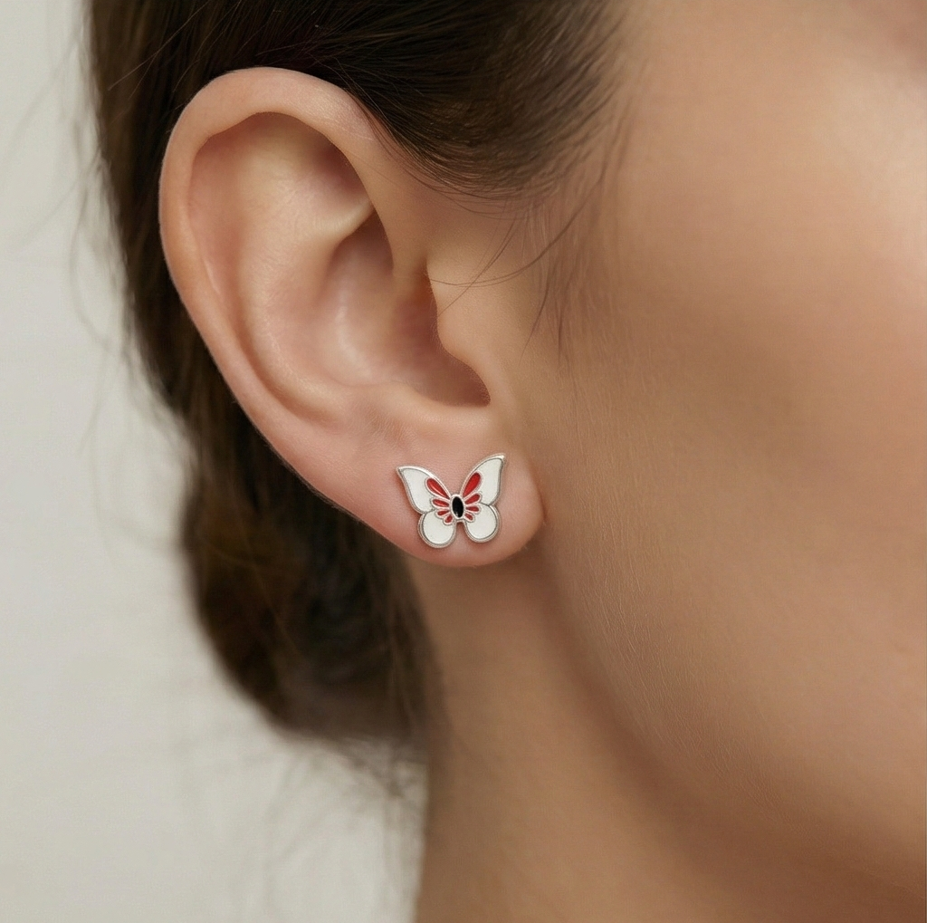 925 Sterling Silver Enamel Butterfly Stud Earrings High Polish Finish Jewellery for Women and Girls