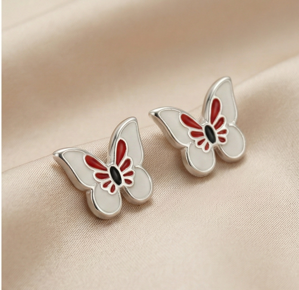 AGOR 925 Sterling Silver Enamel Butterfly Stud Earrings High Polish Finish Jewellery for Women and Girls