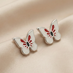 925 Sterling Silver Enamel Butterfly Stud Earrings High Polish Finish Jewellery for Women and Girls