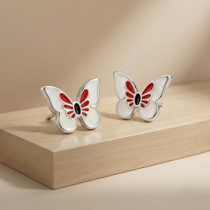 AGOR 925 Sterling Silver Enamel Butterfly Stud Earrings High Polish Finish Jewellery for Women and Girls
