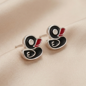 925 Sterling Silver Black Enamel Duck Stud Earrings Jewellery for Kids