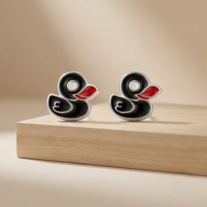 925 Sterling Silver Black Enamel Duck Stud Earrings Jewellery for Kids