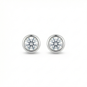 AGOR 925 Sterling Silver Round Bezel Set Solitaire Stud Earrings Jewellery for Women