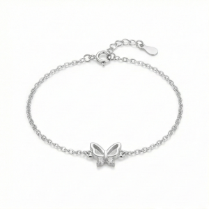 AGOR 925 Sterling Silver Butterfly Charm Bracelet for Women, Delicate Nature Inspired Jewellery