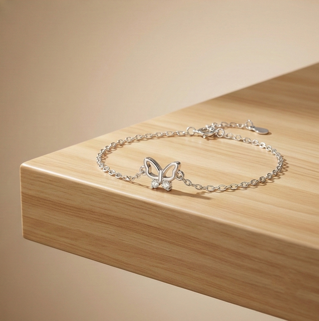 925 Sterling Silver Butterfly Charm Bracelet for Women, Delicate Nature Inspired Jewellery