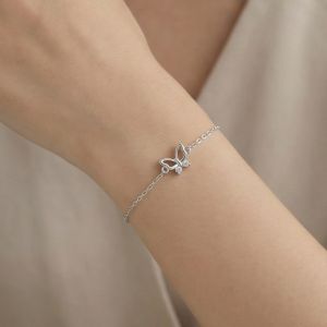 AGOR 925 Sterling Silver Butterfly Charm Bracelet for Women, Delicate Nature Inspired Jewellery