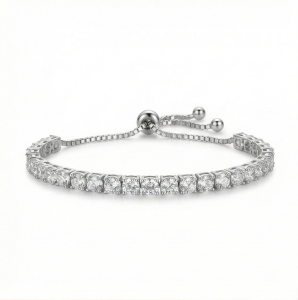 AGOR 925 Sterling Silver Classic Adjustable Slider Tennis Bracelet Jewellery for Women Silver Finish
