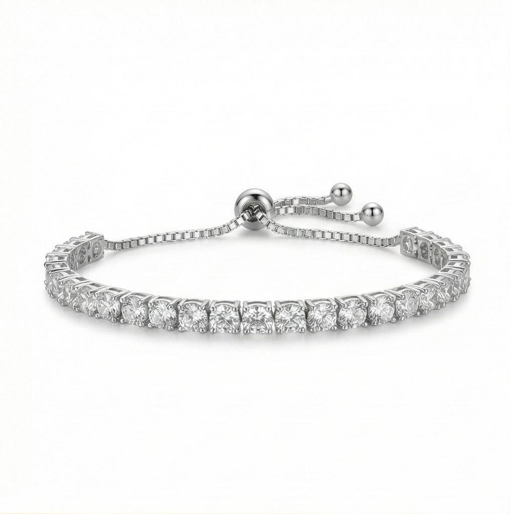 925 Sterling Silver Classic Adjustable Slider Tennis Bracelet Jewellery for Women Silver Finish