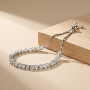 AGOR 925 Sterling Silver Classic Adjustable Slider Tennis Bracelet Jewellery for Women Silver Finish