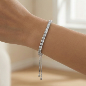 AGOR 925 Sterling Silver Classic Adjustable Slider Tennis Bracelet Jewellery for Women Silver Finish