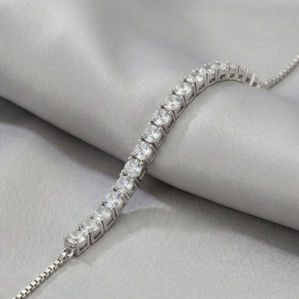 925 Sterling Silver Classic Adjustable Slider Tennis Bracelet Jewellery for Women Silver Finish
