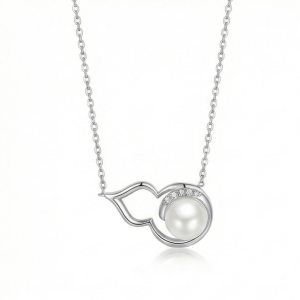 AGOR 925 Sterling Silver Modern Abstract Curve Pearl Pendant Necklace Jewellery