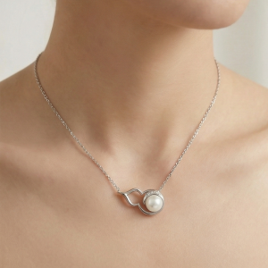 AGOR 925 Sterling Silver Modern Abstract Curve Pearl Pendant Necklace Jewellery