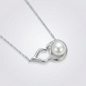 AGOR 925 Sterling Silver Modern Abstract Curve Pearl Pendant Necklace Jewellery