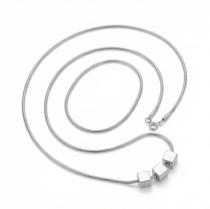 AGOR 925 Sterling Silver Minimalist Triple Geometric Cube Pendant Necklace High Polish Jewellery for Women