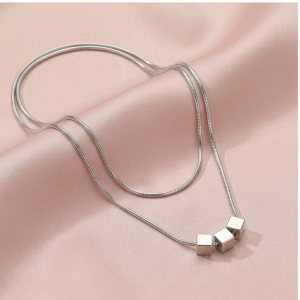 AGOR 925 Sterling Silver Minimalist Triple Geometric Cube Pendant Necklace High Polish Jewellery for Women