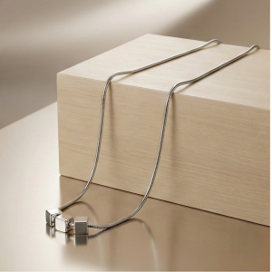 AGOR 925 Sterling Silver Minimalist Triple Geometric Cube Pendant Necklace High Polish Jewellery for Women