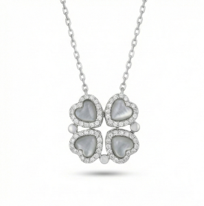 AGOR 925 Sterling Silver Four Leaf Clover Heart Pendant Necklace Jewellery Rhodium Finish