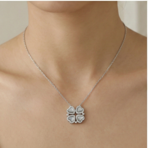 AGOR 925 Sterling Silver Four Leaf Clover Heart Pendant Necklace Jewellery Rhodium Finish