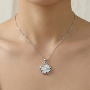 AGOR 925 Sterling Silver White Shell Floral Motif Pendant Necklace Jewellery with Rhodium Finish