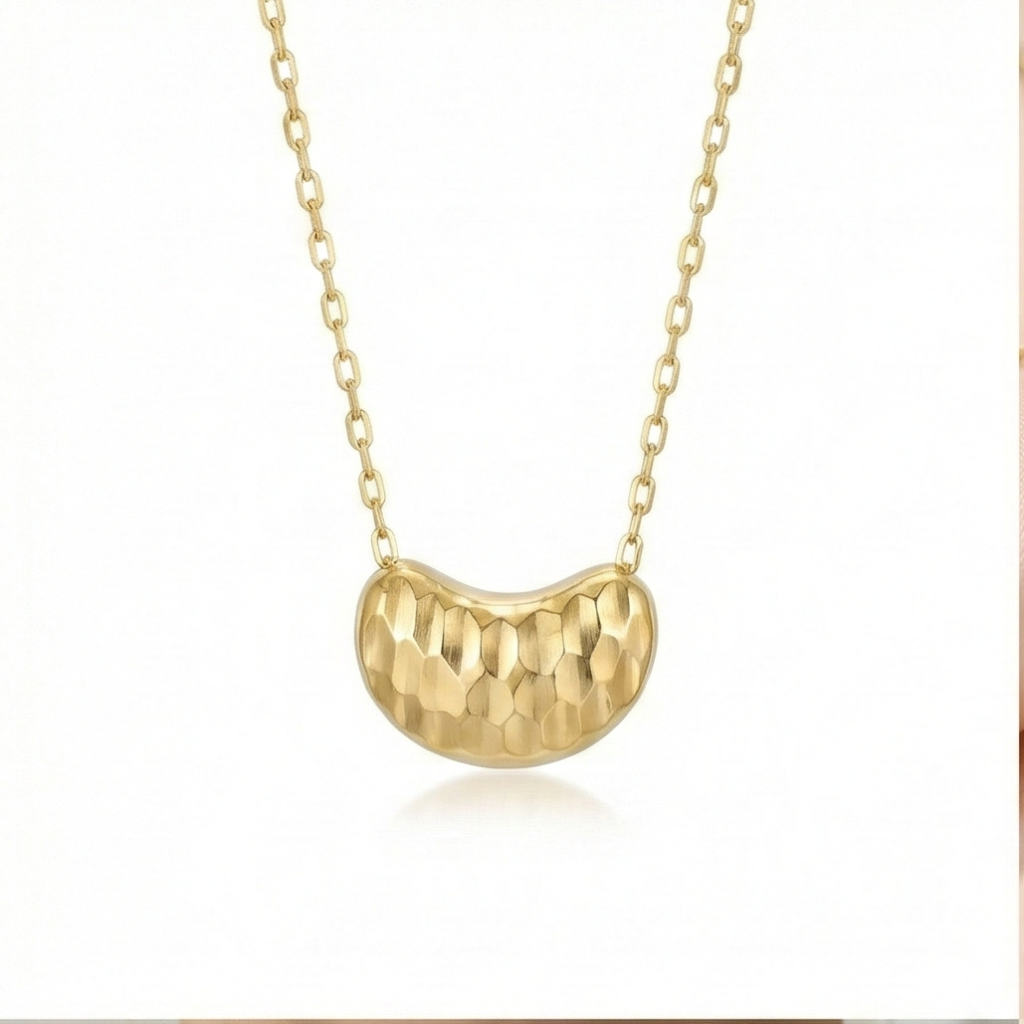AGOR 925 Sterling Silver Gold Plated Faceted Textured Bean Pendant Necklace Jewellery for Women