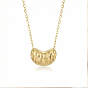AGOR 925 Sterling Silver Gold Plated Faceted Textured Bean Pendant Necklace Jewellery for Women