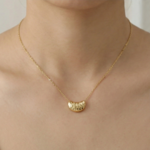 AGOR 925 Sterling Silver Gold Plated Faceted Textured Bean Pendant Necklace Jewellery for Women