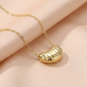 AGOR 925 Sterling Silver Gold Plated Faceted Textured Bean Pendant Necklace Jewellery for Women