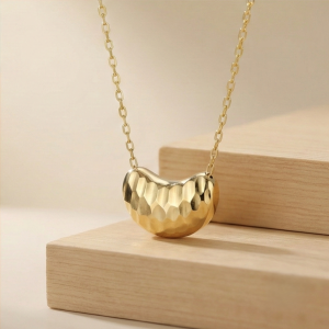 AGOR 925 Sterling Silver Gold Plated Faceted Textured Bean Pendant Necklace Jewellery for Women