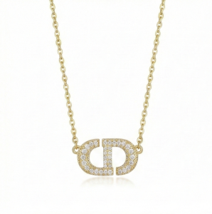 AGOR 925 Sterling Silver Gold Plated Pave Interlocking Initial Pendant Necklace Jewellery for Women