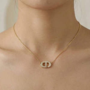 AGOR 925 Sterling Silver Gold Plated Pave Interlocking Initial Pendant Necklace Jewellery for Women