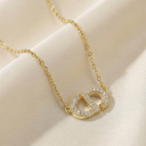 AGOR 925 Sterling Silver Gold Plated Pave Interlocking Initial Pendant Necklace Jewellery for Women