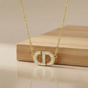 AGOR 925 Sterling Silver Gold Plated Pave Interlocking Initial Pendant Necklace Jewellery for Women