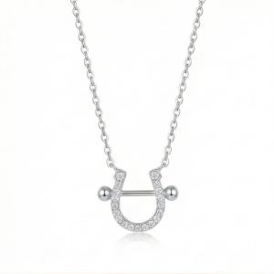 925 Sterling Silver Pave Set Horseshoe Pendant Necklace Jewellery