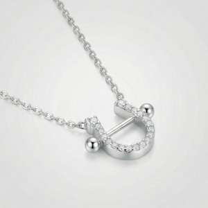 AGOR 925 Sterling Silver Pave Set Horseshoe Pendant Necklace Jewellery