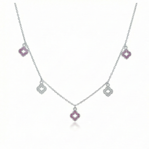 AGOR 925 Sterling Silver Multi-Charm Clover Floral Station Necklace Jewellery for Women