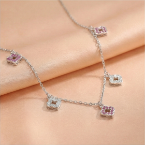 AGOR 925 Sterling Silver Multi-Charm Clover Floral Station Necklace Jewellery for Women