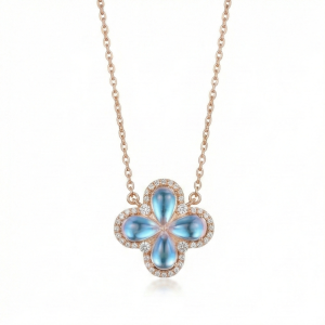 AGOR 925 Sterling Silver Rose Gold Plated Blue Stone Flower Pendant Necklace Jewellery