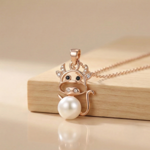 925 Sterling Silver Rose Gold Plated Playful Cow Pearl Pendant Necklace Jewellery for Women and Girls