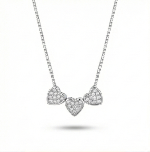 AGOR 925 Sterling Silver Triple Heart Station Necklace High Polish Jewellery for Women