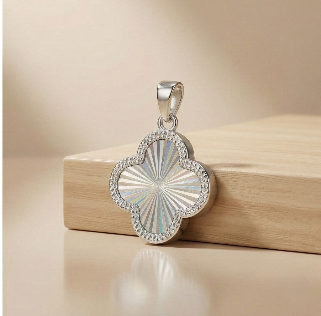925 Sterling Silver Sunburst Clover Pendant Necklace Jewellery