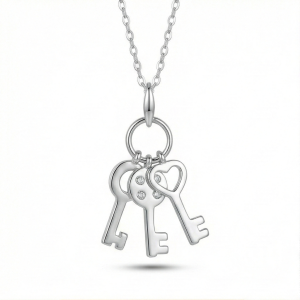 AGOR 925 Sterling Silver Trio Key Charm Pendant Necklace Jewellery for Women and Girls