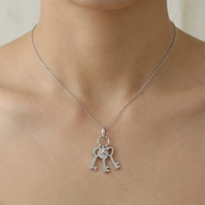 AGOR 925 Sterling Silver Trio Key Charm Pendant Necklace Jewellery for Women and Girls